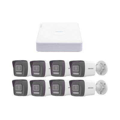 Kit IP 1080p (2 Megapixel) / NVR de 8 Canales con 8 Puertos PoE / 8 Cámaras IP Bala ColorVu Lite y ACUSENSE Lite / Micrófono Integrado