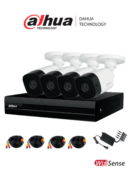 DAHUA KITXVR1B08-I-2MP4CP - Kit de videovigilancia de 8 canales. Incluye 4 cámaras B1A21 de 2MP, DVR Cooper-I WizSense con IA y H.265+ de 8 canales más 2 IP o hasta 10 canales IP, 4 canales SMD Plus, búsqueda de humanos y vehículos.