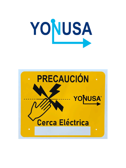 YONUSA LPVOLTAS - Letrero o anuncio genérico preventivo de alta tensión para colocación en cercos eléctricos entre cada 6 a 8 metros/ Espacio para publicidad teléfono, logo o correo de empresa BFLASH