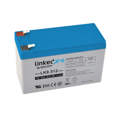 Batería 12 Vcc / 9.5 Ah / UL / Tecnología AGM-VRLA / Para uso en equipo electrónico, Alarmas de Intrusión / Incendio/ Control de acceso / Video Vigilancia / Terminales F1 ( Incluye adaptador para terminal F2 ).