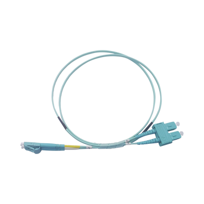 Jumper de Fibra Óptica Multimodo OM3 50/125 LC-SC OFNR (Riser), 2.0 mm, Dúplex, Aqua, 2 metros