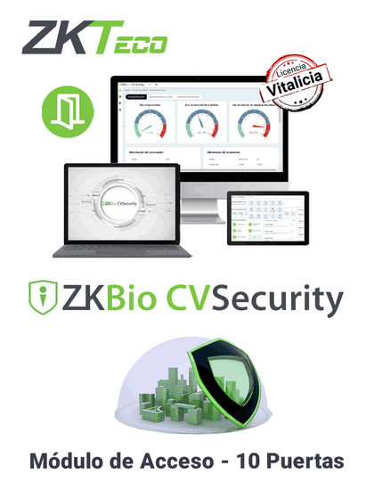 ZKTECO ZKBIOCVACP10 - Licencia Vitalicia para 10 Puertas en Control de Acceso BioCVSecurity / Hasta 30 000 Usuarios / 200 Departamentos / 200 Áreas