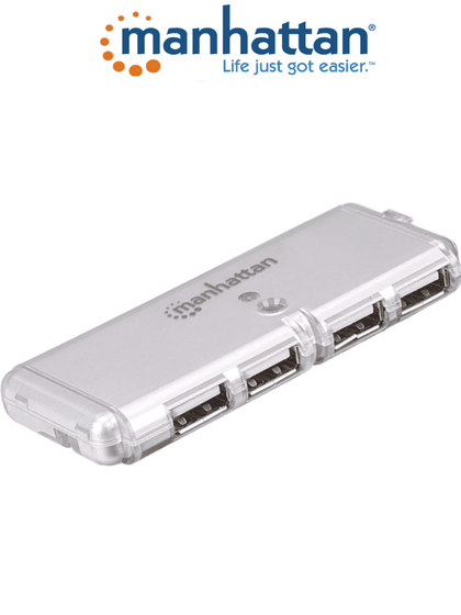 MANHATTAN 160599 - Puerto USB de 4 Puertos de Alta Velocidad/ Provee Energía/ Cable USB Integrado/ Protección Contra Sobrecarga de Corriente hot-swappable/ LED Indicador de Alimentación/