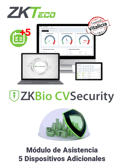 ZKTECO ZKBIOCVTAADDONP5 - Modulo Vitalicio de Asistencia para BioCVsecurity / 5 Terminales Extra /Solo Disponible cuando ya se tiene una Licencia de más de 25 Puntos y menos de 100.