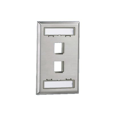 Placa de Pared Vertical, Salida Para 2 Puertos Keystone, Con Espacios Para Etiquetas, de Acero Inoxidable