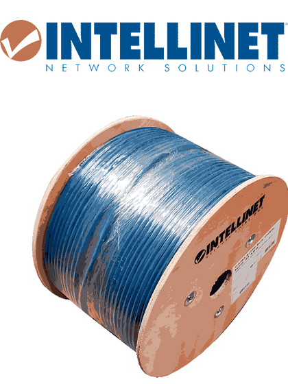 INTELLINET 705042 Bobina de Cable Cat6a, CM S/FTP, Rollo de 305 m, Filamento sólido 100% cobre, Clasificación CM, Azul, empaque en carrete MCI1Q125