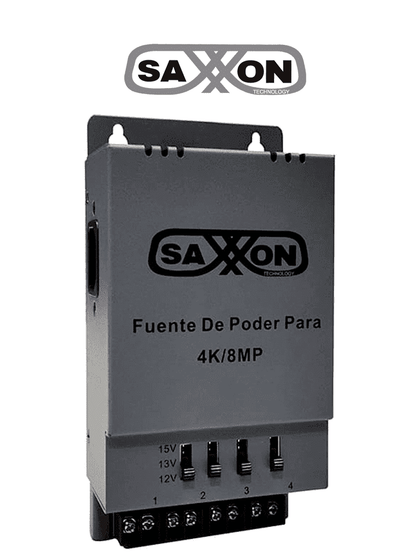 SAXXON ENERGIA PSU1205A-4K - Fuente de poder Regulable Metálica/ Conexión de Hasta 4 Canales/ Voltaje de Ajuste 12V 13V o 15V cc/ Salida de Hasta 5 Amp en los 4 Canales/ Instalación en Pared