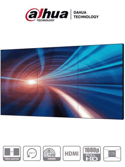 DAHUA DHI-LS550UCM-EF - Pantalla Full HD para Videowall de 55 Pulgadas/ Panel LCD ADS Industrial/ Marco Ultradelgado de 3.5 mm/ Soporta Daisy Chain Conexión HDMI en Cadena/ Interfaces HDMI, DVI, VGA, BNC y USB/ Brillo 500 cd/m2/