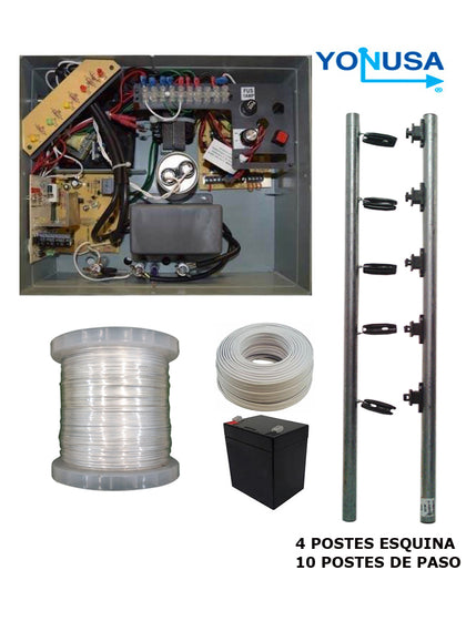 YONUSA PAKEY10000127AF - Paquete de ENERGIZADOR de alta frecuencia ANTIPLANTAS 10 000V / Postes de paso / Postes esquina / Bobina de alambre / Cable bujia / Bateria