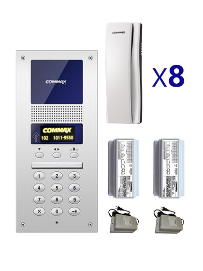 COMMAX AUDIOGATEPACK8 - Paquete de Audioportero para edificios departamentales/ Incluye Frente de calle, 8 Auriculares, 2 distribuidores CCU204AGF, 2 fuentes de 24 VDC / Audiogate