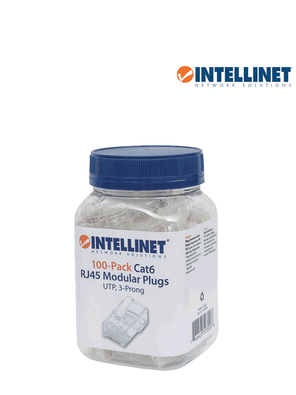 INTELLINET 503006 - Enchufe RJ45 CAT6 sólido UTP, bote de 100 piezas, con 15 micras de oro.