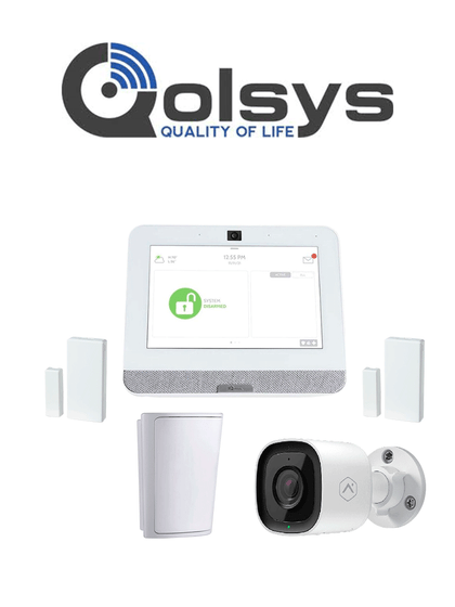 QOLSYS IQ4 Video Premium - Paquete que contiene Sistema de Alarma IQ 4 POWER G ONLY , con pantalla táctil de 7, Power G 915 Mhz 1 sensor PIR inalámbrico PG9914, 2 sensores magnéticos inalámbricos PG9303 y Cámara exterior alarm.com ADCV724