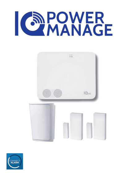 QOLSYS IQ4NS POWER MANAGE PACK - Paquete que contiene Sistema de Alarma IQ4 NS autocontenido sin pantalla, 1 sensor PIR inalámbrico PG9914 y 2 sensores magnéticos inalámbricos PG9303 IQPM