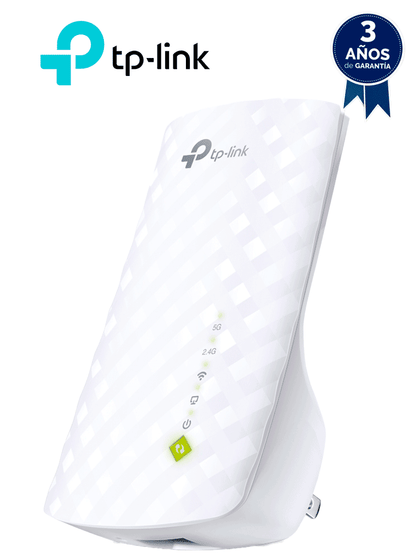 TP-LINK RE200 - Repetidor de WiFi doble banda AC750, soporta 802.11 b/g/n y 802.11ac, hasta 750 Mbps, con 1 puerto Ethernet RJ45 10/100 Mbps, 3 antenas internas para 2.4GHz y 5GHz.