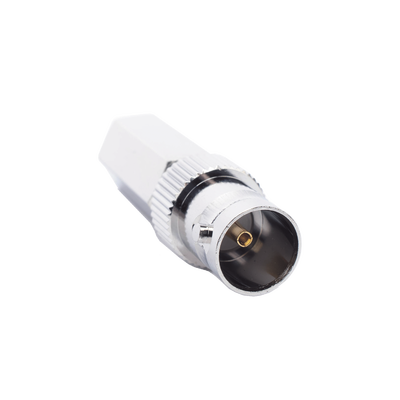 Conector BNC Hembra en 75 Ohm, Tipo Roscable para cable Coaxial RG-59/U, Níquel/ Plata/ Delrin.