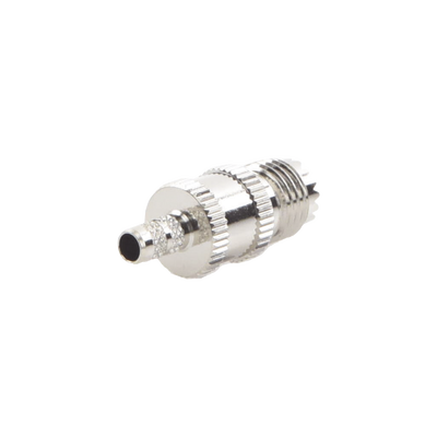 Conector Mini UHF Hembra de Anillo Plegable en Cables RG-58/U, RG-142/U, Níquel/ Plata/ Delrin.