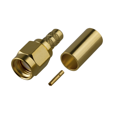 Conector SMA Macho Inverso de Anillo Plegable para cables 8240, RG-58/U, Oro/ Oro/ Teflón.