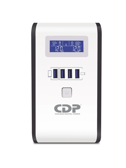 CDP RU-Smart1010 - UPS / 1000VA / 500W / 10 Contactos de salida / 4 Puertos USB carga Rapida / Pantalla LCD / 5 Contactos con respaldo y regulación / 5 contactos con supreción de picos / 2 Contactos programables