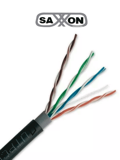 SAXXON OUTPCAT5ECOPEXT100 - Bobina de 100 Metros de Cable UTP Cat5e 100% Cobre/ Exterior con Doble Forro/ Color Negro/ Ideal para Cableado de Redes de Datos y Video/