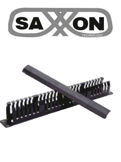 SAXXON SXORGNET48P- Organizador de cables horizontal con tapa para rack de19 / 1U / 48 posiciones / Color Negro / Tapa y Base Metálica