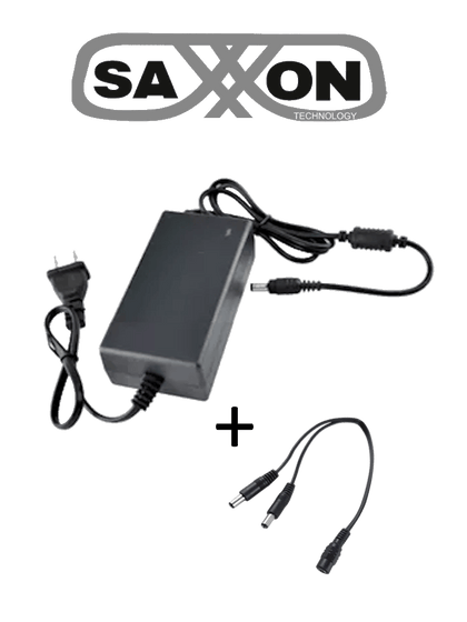 SAXXON SW001202SXF52PAQDIV - Fuente de Poder Regulada 12VCD 2 Amper + 1 Divisor de Energía 2 Conectores macho