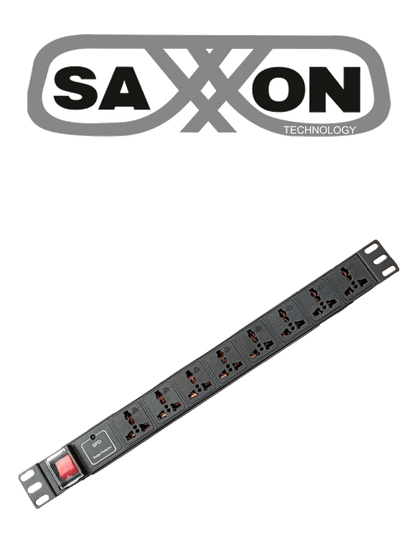 SAXXON SXPDU8P16A- Barra PDU con 8 Contactos Individuales , 15 Amp , 120V , 1UR , Protección contra rayos , Aleación de Aluminio