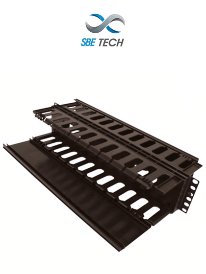 SBETECH SBE-OH2URD - Organizador de cable horizontal para rack, con doble lado y base metálica, 19 pulgadas, y 2UR