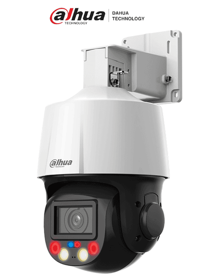 DAHUA SD3E405DB-GNY-A-PV1 - Camara IP PTZ de 4 MP TiOC de 5x de Zoom Optico/ Iluminación Dual Inteligente/ Disuasión Activa con Luz Roja y Azul/ IR de 50 Metros/ Micrófono y Altavoz Integrado/ Audio 2 Vías/ Ranura para MicroSD/ IP66/ PoE