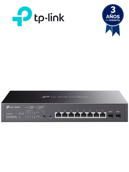 TP-LINK SG2210MP - Switch JetStream SDN administrable con 8 puertos 10/100/1000 Mbps y 2 puertos SFP, equipado con 8 puertos PoE y un presupuesto total de 150W. Permite administración centralizada a través de OMADA SDN.