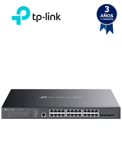 TP-LINK TL-SG3428XMP - Switch L2+ Omada PoE+ con 24 puertos PoE+ 10/100/1000 Mbps, 4 puertos SFP+ 10G y consola RJ45/microUSB, además gestión centralizada Omada/Stand-Alone, soporte Multicast IGMP, QoS y presupuesto PoE 384W, versión 3.0