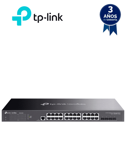 TP-LINK TL-SG3428X - Switch Omada SDN administrable con 24 puertos Gigabit y 4 puertos SFP+, incluye funciones sFlow, QinQ y QoS, compatible con administración centralizada OMADA.