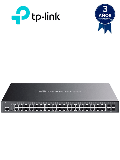 TP-LINK SG3452P - Switch L2+ Omada PoE+ con 48 puertos PoE+ 10/100/1000 Mbps, 4 puertos SFP 1G, consola RJ45/microUSB, gestión centralizada Omada/Stand-Alone, soporte Multicast IGMP, Calidad de Servicio QoS, y presupuesto PoE 384W.