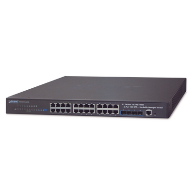 Switch Administrable Capa 3, 24-Puertos 10/100/1000T + 4-Puertos 10G SFP+, Apilable