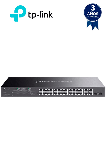 TP-LINK SL2428P - Switch PoE+ JetStream SDN administrable con 24 puertos 10/100 Mbps, 2 puertos 10/100/1000 Mbps Uplink, 2 puertos SFP combo 2 RJ45 10/100/1000 Mbps, capacidad de 250W y administración centralizada OMADA SDN.