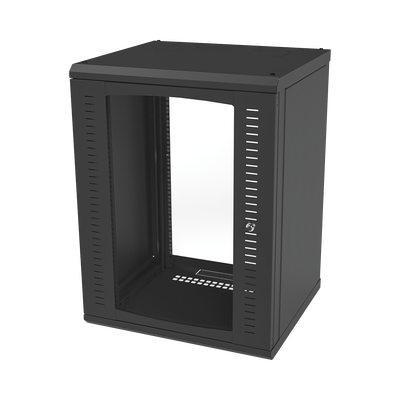 Gabinete para Montaje en Pared, Puerta de Cristal Templado, Cuerpo Fijo con Rack 19 de 16 Unidades