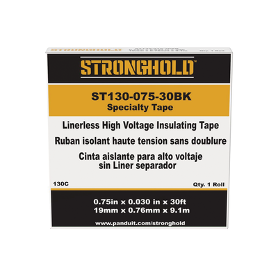 Cinta Eléctrica STRONGHOLD para Aislar de Caucho EPR, Autoadhesiva, Uso Industrial en Uniones de Alto Voltaje y Temperatura , Grosor de 0.76mm (30 mil), Ancho de 19mm, y 9.1m de Largo, Color Negro