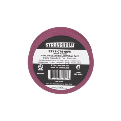 Cinta Eléctrica STRONGHOLD para Aislar, de PVC, Uso General Reparación y Mantenimiento, Grosor de 0.18mm (7 mil), Ancho de 19mm, y 20.12m de Largo, Color Violeta