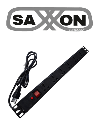 SAXXON SXPDU6U- Barra PDU con 6 Contactos Individuales , 15 Amp , 120V , 1UR , Protección contra rayos , Aleación de Aluminio