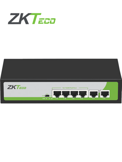 ZKTECO PE04255C -Switch de 4 Puertos Fast Ethernet PoE AF - AT / 2 Puertos RJ45 10/100 / Soporta hasta 250 mts sobre UTP CAT 6 / Protección Contra Descargas / NO Administrable