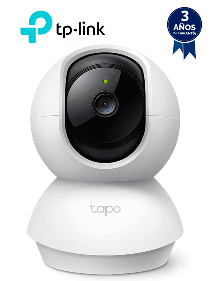 TP-LINK TAPO C210 - Cámara Domo IP PT WiFi para Interior con resolución de 3 MP, visión nocturna, WiFi 2.4 GHz, notificaciones push y ranura para Micro SD, además de audio de doble vía. TPLM1MARTPL1