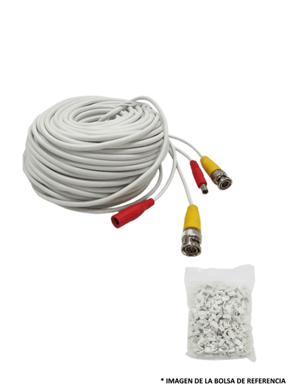 TCE-BNC20WLMG5-Paquete de Cable Siames Armado Blanco de 20 Metros con Bolsa de 50 Grapas de Pared Blancas de 5mm