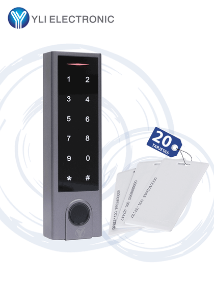 YLI YK1068APAK - Teclado touch para control de acceso standalone con métodos de verificación por huella, tarjetas ID o password / Soporta equipos esclavo por protocolo Wiegand / Señales NC y NO / Contiene 20tarjetas tarjetasgratis