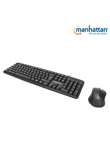 MANHATTAN 178464 Juego de teclado y mouse óptico, cableados Teclado con cable y ratón óptico con cable, negro