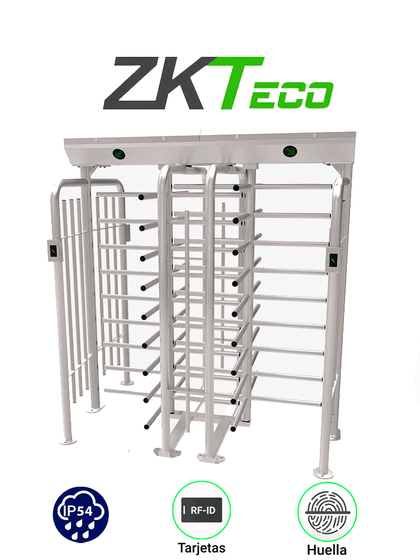 ZKTECO FHT2322D - Torniquete de Cuerpo Completo / Doble Carril con 3 Brazos a 120 Grados / Acero Inoxidable / Incluye 4 Lectores FR1200 y Panel INBIO PULL