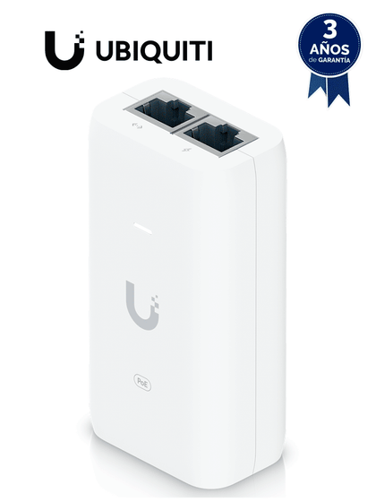 UBIQUITI U-POE-af - Inyector PoE Gigabit para equipos Ubiquiti, 48 VDC, 0.32A, compatible con estándar 802.3af, color blanco. UBI19DL