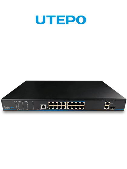 UTEPO UTP1SW1602TSPOE - Switch PoE, 16 puertos PoE Fast Ethernet, 1 puerto combo Gigabit SFP/RJ45, 1 puerto Gigabit RJ45, 802.3af/at, PoE 180W