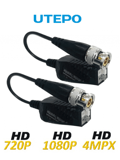 UTEPO UTP101PHD404 - Paquete de 4 pares de transceptores pasivos con terminales Push. Alcance: HDCVI 720p 250m, 1080p 200m; TVI 720p 250m, 1080p 200m; AHD 720p 300m, 1080p 300m. Fácil conexión