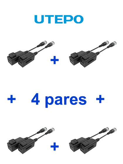 UTEPO UTP101PHD6PAK4 - 4 pares de transceptores pasivos HD, diseño para empalmes ordenados, distancias CVI: 720p a 300m, 1080p a 250m, 4MP a 200m, 4K a 150m