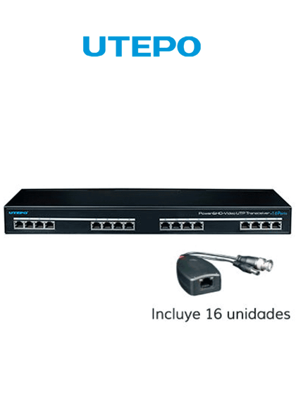 UTEPO UTP116PVHD2 - Transmisor y receptor de 16 canales de video y energía, HDCVI/TVI/AHD/CVBS, distancia 400m a 720p, 200m a 1080p