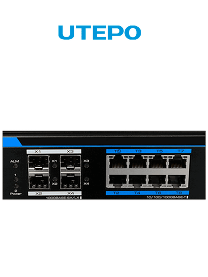 UTEPO UTP7308GEPOE - Switch industrial Gigabit PoE administrable, L2, 8 puertos PoE Gigabit, 4 puertos SFP Gigabit, 802.3af/at, Fast RING, PoE 150W